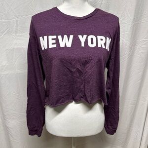 New Purple New York Long Sleeve Crop Top